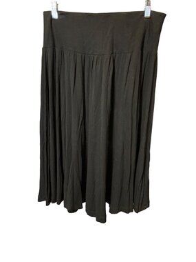 Hilary Radley Medium Black Pleated Maxi Skirt Elastic Waist Lightweight Goth